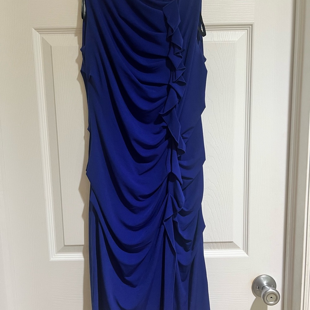 Suzi Chin Royal Blue Draped Midi Dress